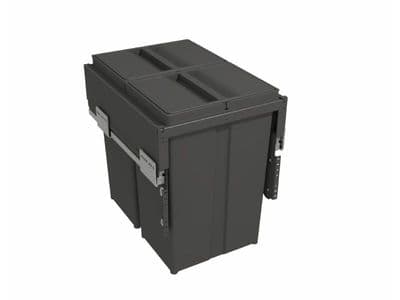 Pull-out waste bin with plastic lid, 2 x 29 litre bins, for 400mm cabinet, Orion Grey